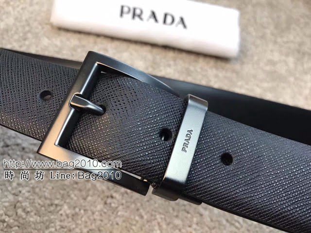 PRADA男士皮帶 普拉達烏木色牛皮雙面用腰帶  jjp2026